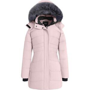 Women's Pink Winter Coat Waterproof Warm Puffer Jacket Long Parka